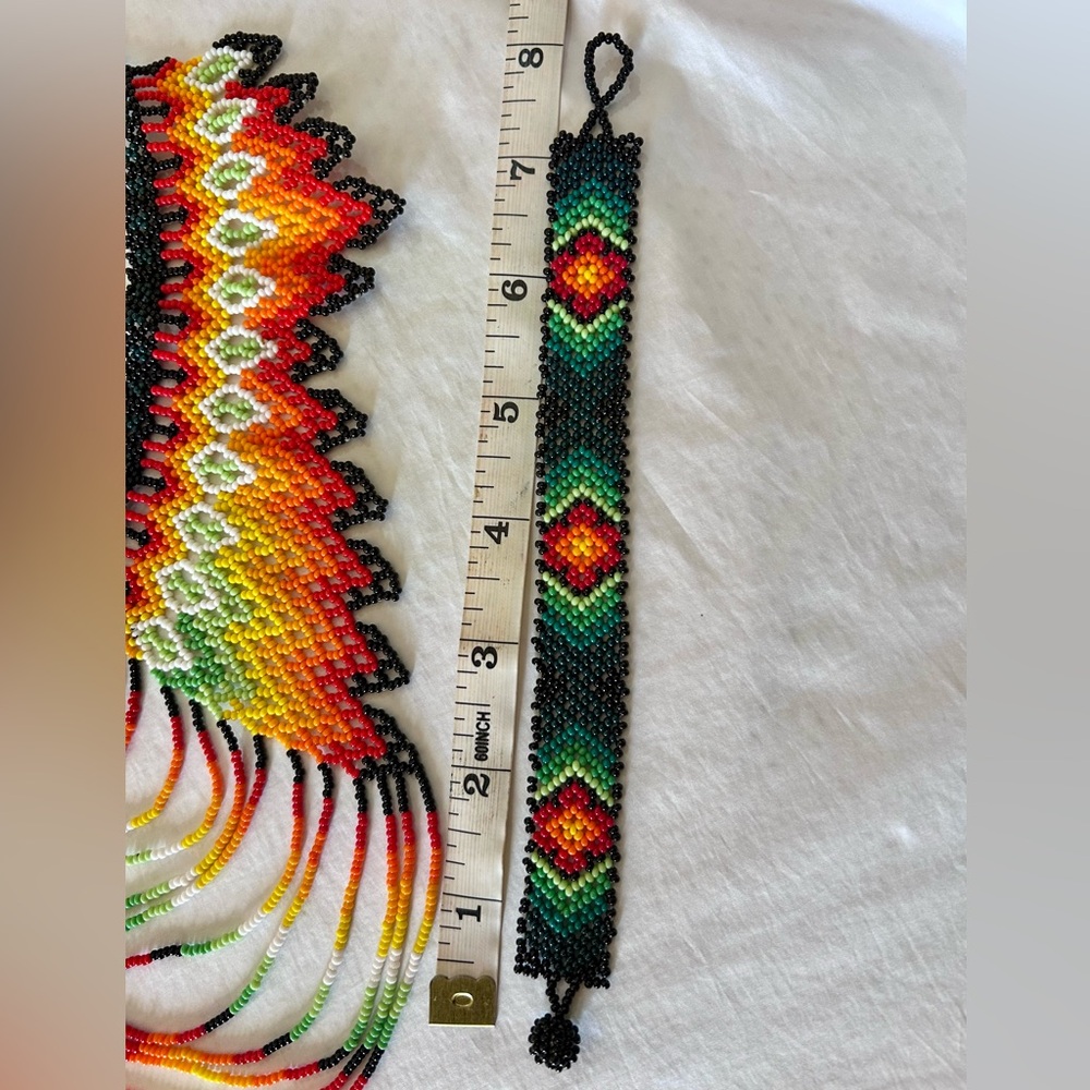 NEW Gorgeous Huichol Seed Bead Necklace Mexican Handmade - Picture 6 of 6